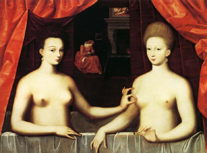 unknow artist Gabrielle d'Estrees and Her Sister,the Duchesse de Villars Norge oil painting art